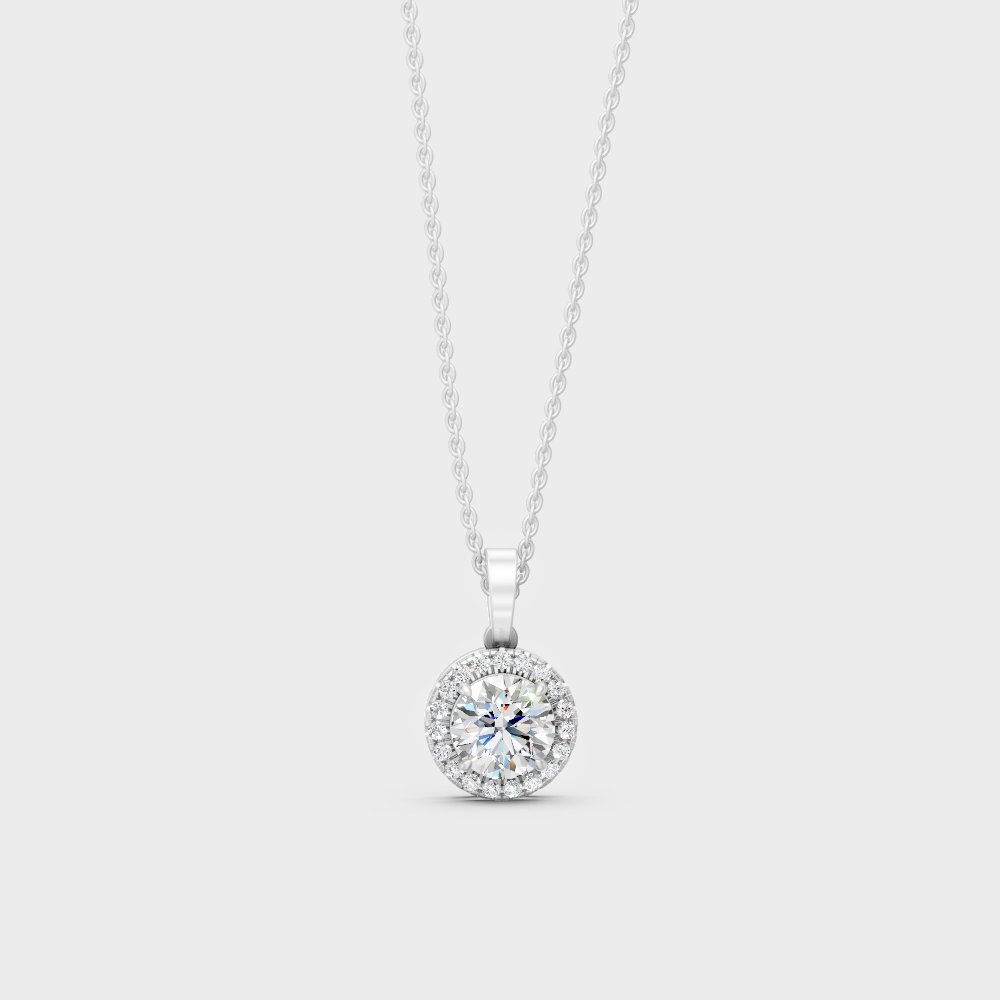 2.39 Ct Round Cut Lab-Grown Diamond Halo Pendant With Chain In White Gold
